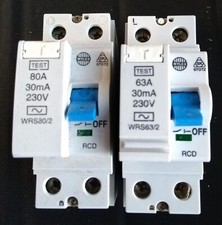WYLEX WRS 30mA  RCD 80A, 63A, ! All Live Tested ! Blue Switch/White Test Button