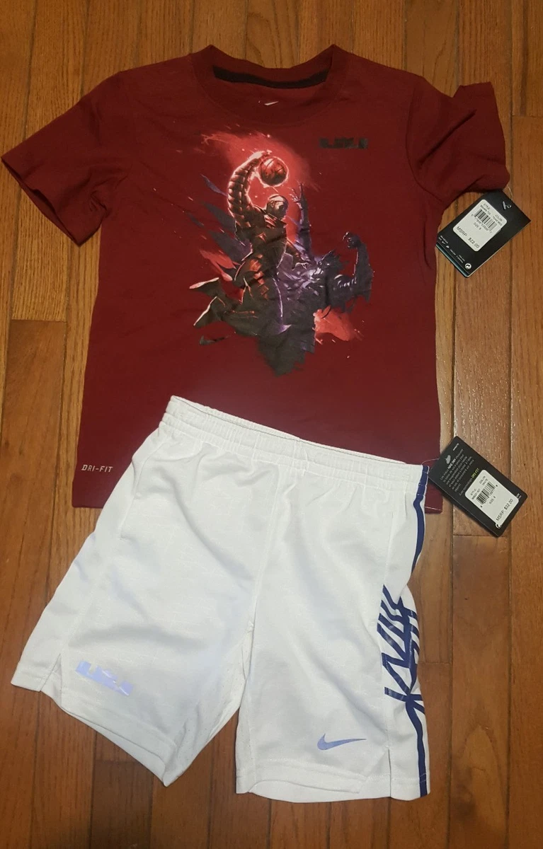 Nike LeBron James Youth 2PC Outfit Dri fit Shirt Shorts Boys size 5 NWT