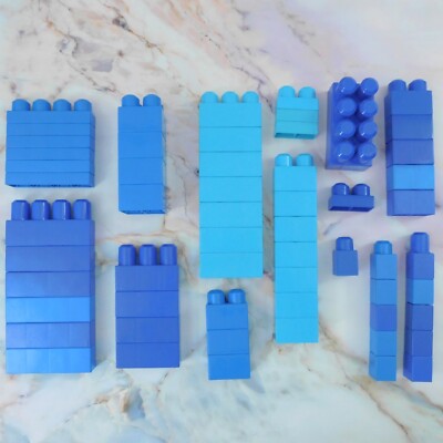 Mega Bloks Builder 58pc Assorted Size Blue Color Lot Educational Building Toys