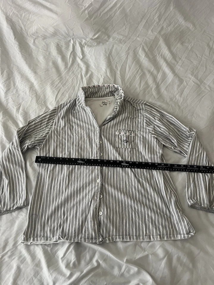Top de pijama Aria para mujer XL gris a rayas manga larga cuello botón delantero 132 Foto 4 de 4
