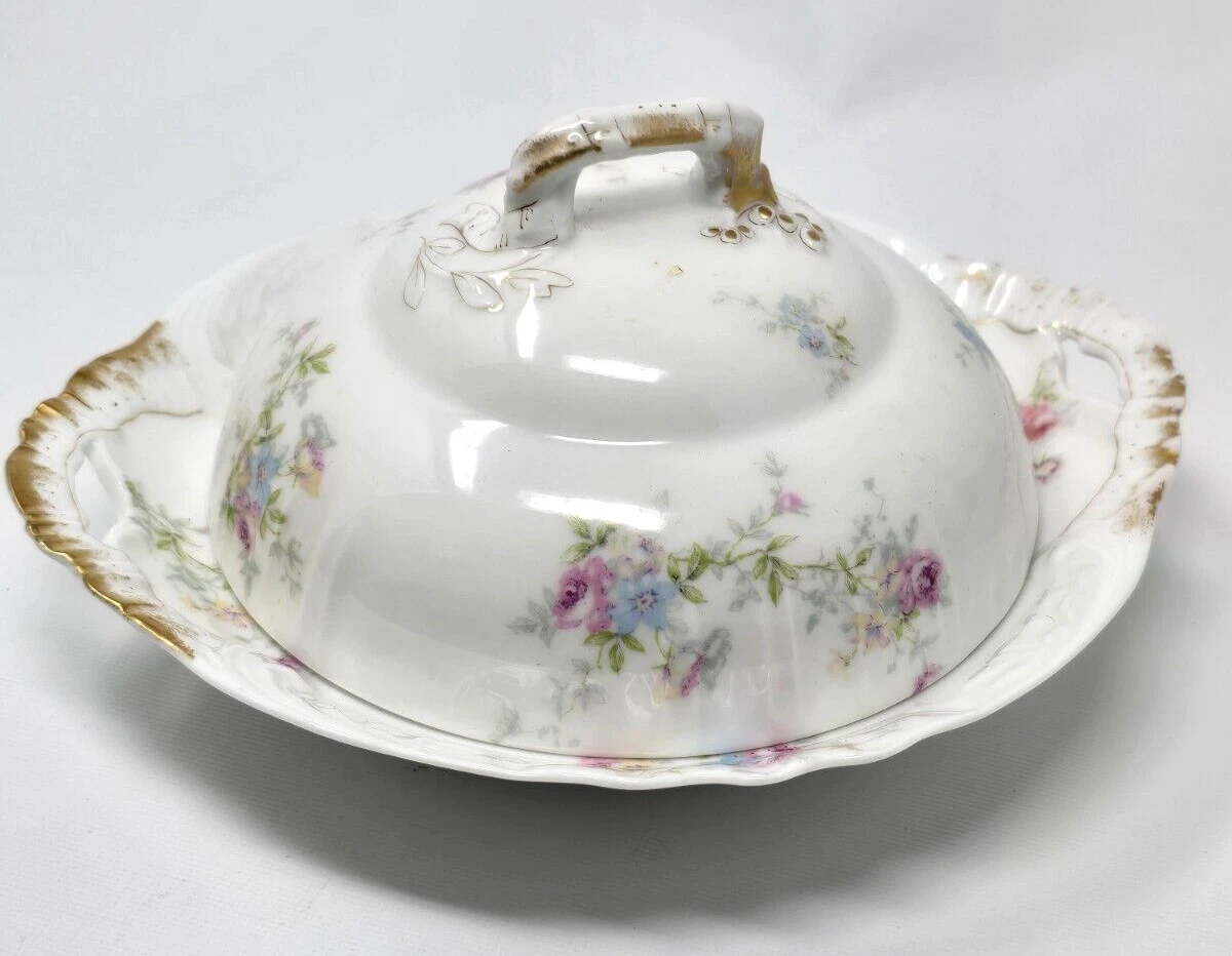 Antique Theo Haviland Limoges Covered Butter Dish w Strainer Set Ranson Complete