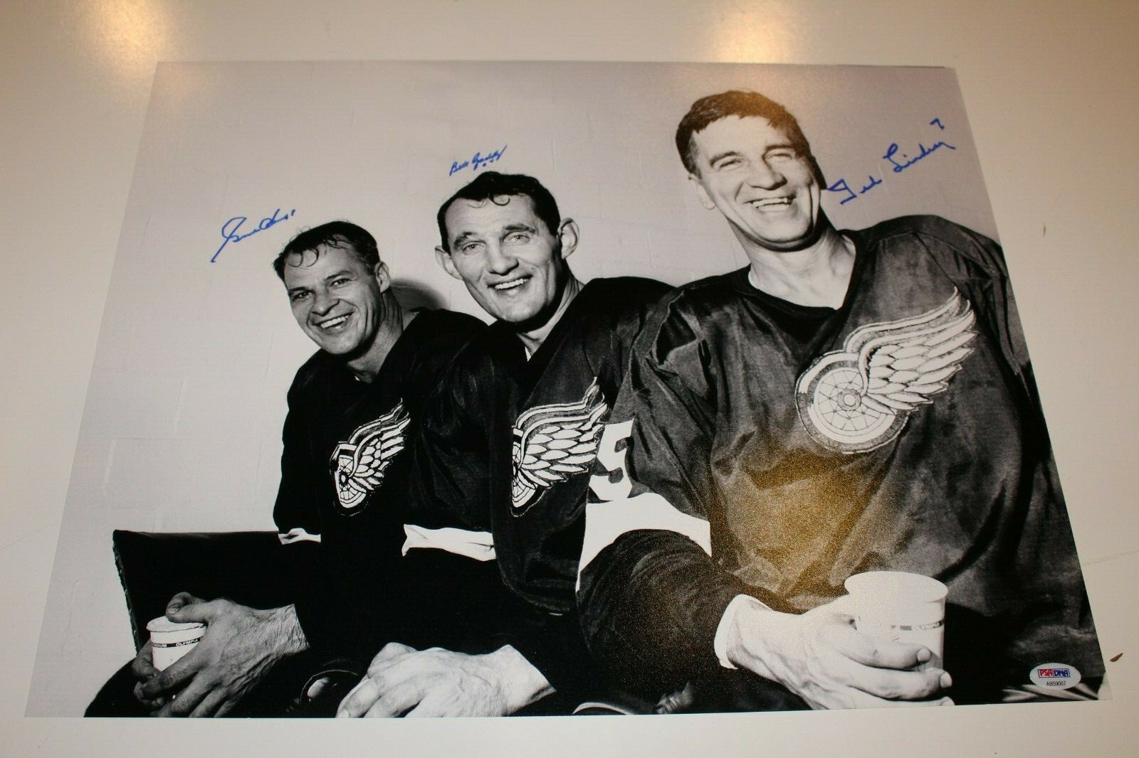 Gordie Howe Autographed Signed BILL GADSBY TED LINDSAY 16X20 PHOTO PSA/DNA AUTHENTICATED COA 