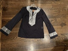 Tory Burch Tunic Womens 6 Navy Blue With Silver Bead/sequin trim