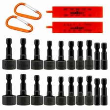 22PCS Power Nut Driver Bit Set Quick Change MM & SAE Impact 1/4" Hex Shank