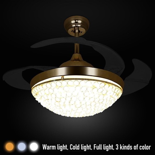 42-Inch Invisible Ceiling Fan LED Light Remote Retractable Blades Bedroom Gold - Picture 5 of 8
