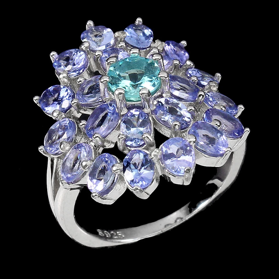 925 Anello Argento Sterling Rotondo Apatite Tanzanite Gemma Gioielli Misura 6 - Immagine 2 di 4