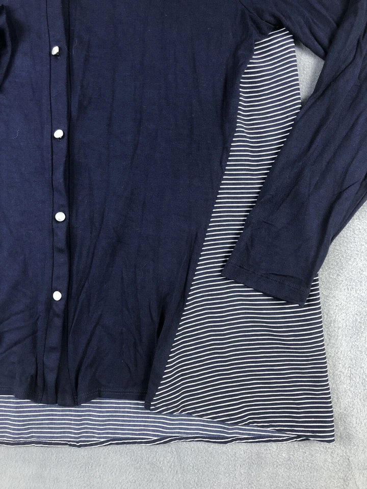 Cárdigan grande Susan Lawrence para mujer azul marino a rayas manga larga suéter abotonado Foto 3 de 4