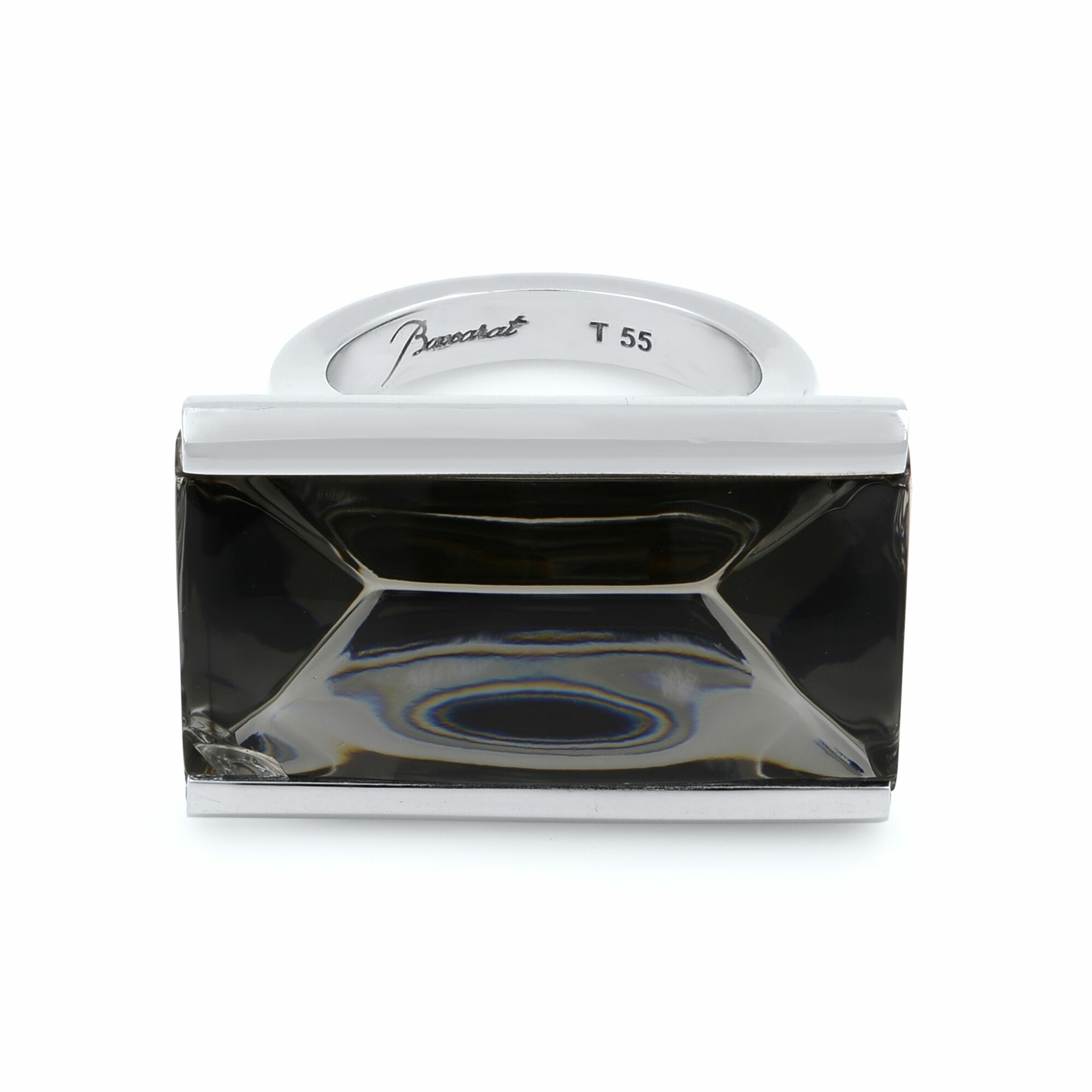 Baccarat So Insomnight Silver Mordore Crystal Solitaire Ring 925 Sterling Silver