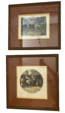 GEORGE H. Wright 2 Vintage Engravings "A Favourite Hostel" "Sportsmen All"