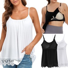 Women with Built in Bra Cami Shelf BraFlowy Tank Tops Padded Bra Loose Camisole