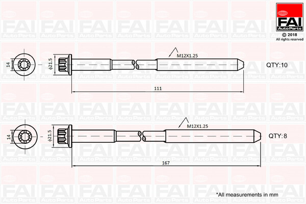 FAI AutoParts B2124 Bolt Kit, Cylinder Head For Toyota-image