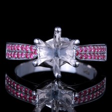 8mm Round 925 Cut Sterling Silver Semi-mount Setting Engagement Pave Ruby Ring