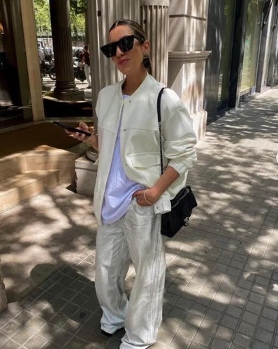 ZARA WHITE LINEN BLEND LONGLINE OVERSIZED BOMBER JACKET SIZE 8-10 XS 7997/709 - Picture 11 of 13