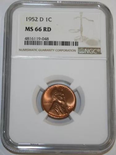 1952-D Wheat Cent Certified by NGC as 4816119-048 MS 66 RD
