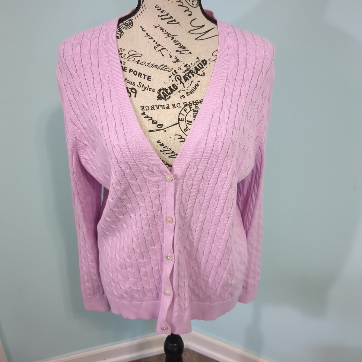 Vintage 90s Cardigan Lands End Made in USA Size Large Red