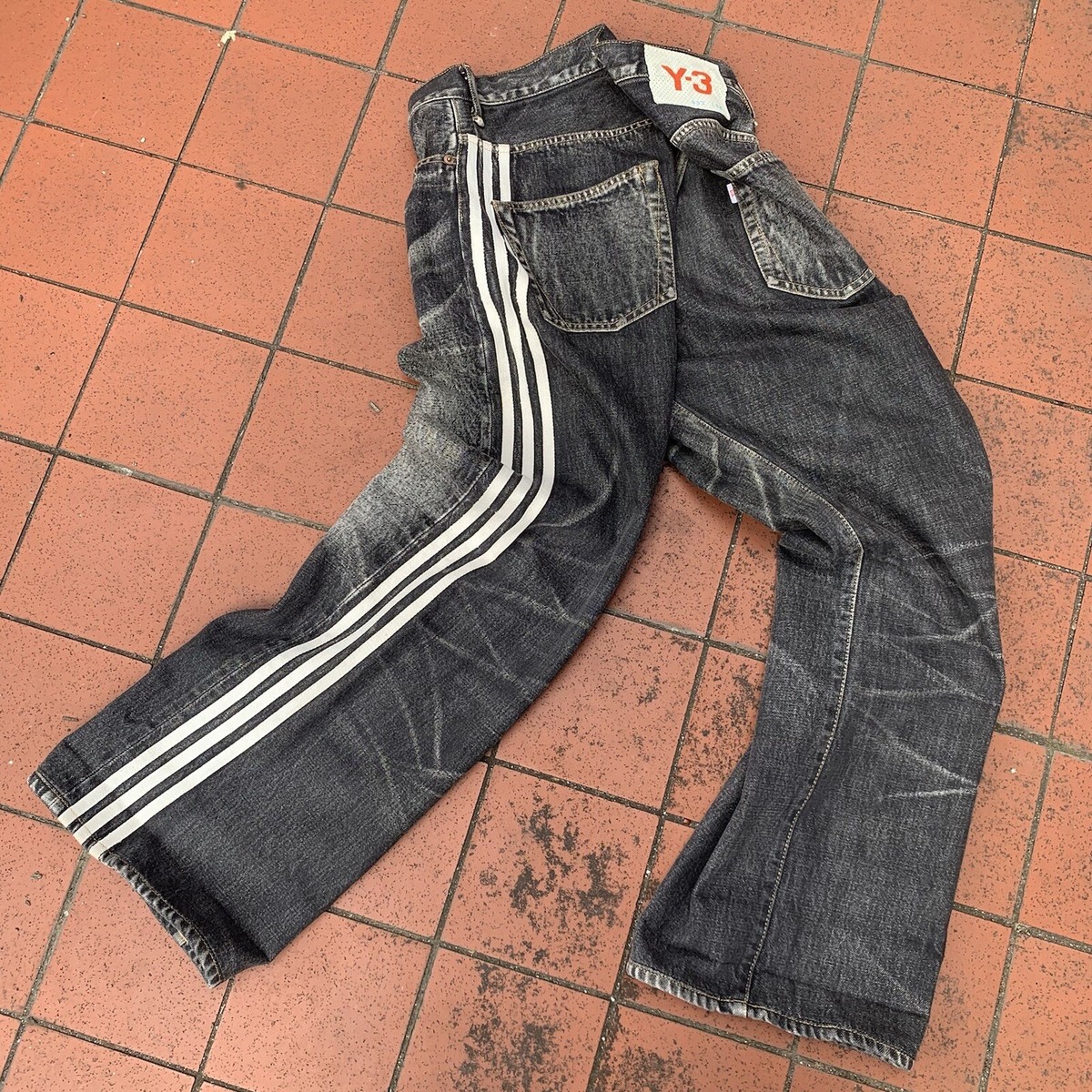 Y-3 Yohji Yamamoto Adidas SS04 3 Strip Spotted Horse Denim Y-3 Yohji Yamamoto Adidas SS04 3 Strip Spotted Horse Denim