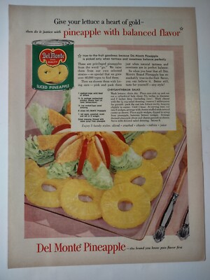 Del Monte Canned Pineapple Balanced Flavor Vintage 1950s Print Ad