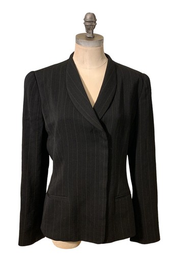 Giorgio Armani Women's Long Sleeve Pinstripe Blazer Pocket Black Size 8