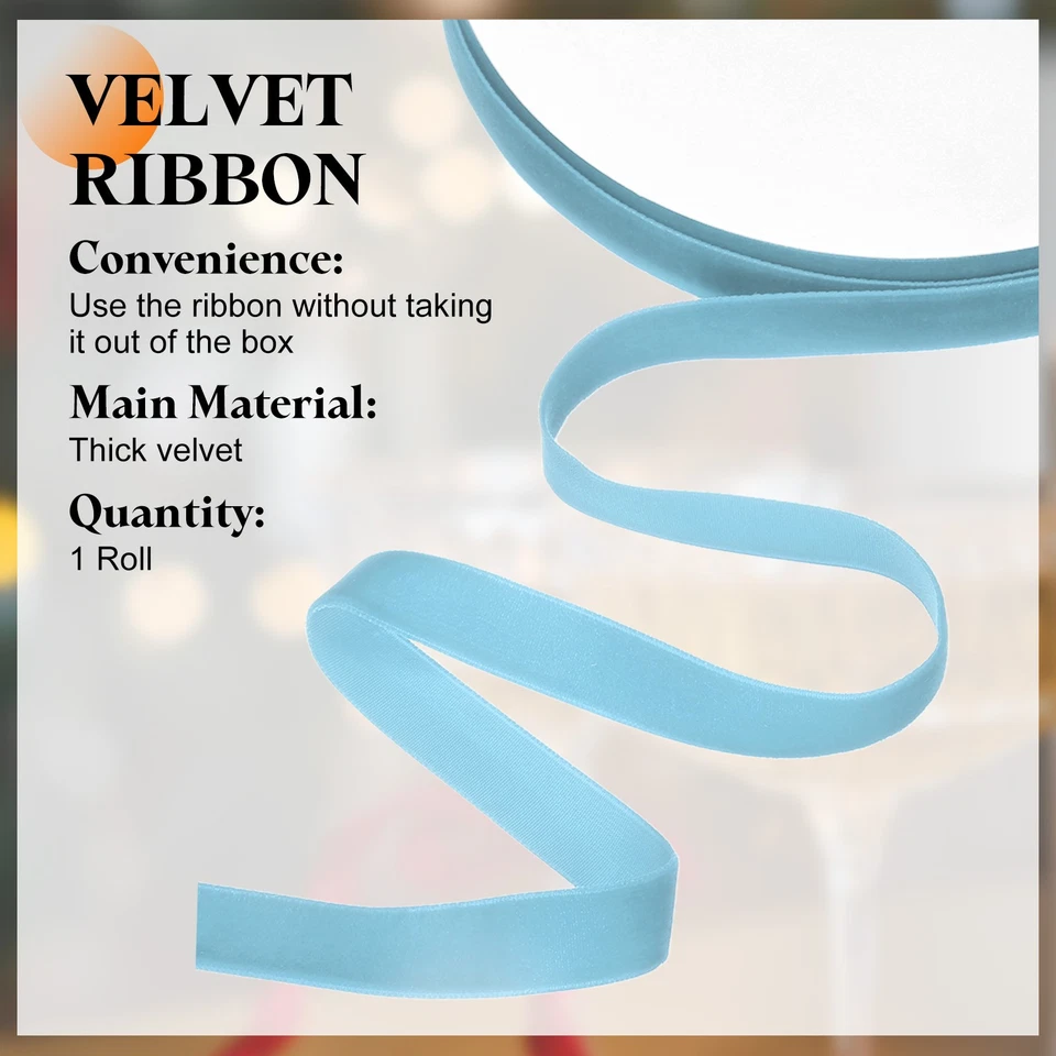 Blue Velvet Ribbon 3/8" Wide x 25 Yards Vintage Single Face Roll - Image 3 of 4