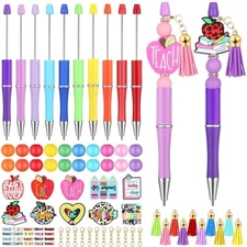 Jetec 10 Pcs Teacher Appreciation Beadable Pens With 90 Pcs Assorted Colors Wood