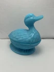 Antique Beautiful 2 Piece Blue Milk Glass Duck Butter Dish On Nest Vallerysthal