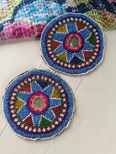Kuchi Beaded Patches BIG Pair Vintage Tribal Gul Flowers 5.5" 21222