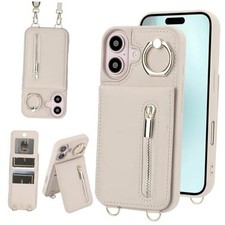 Crossbody Wallet Case for iPhone 17 with Lanyard Strap iPhone 17 6.3" Beige