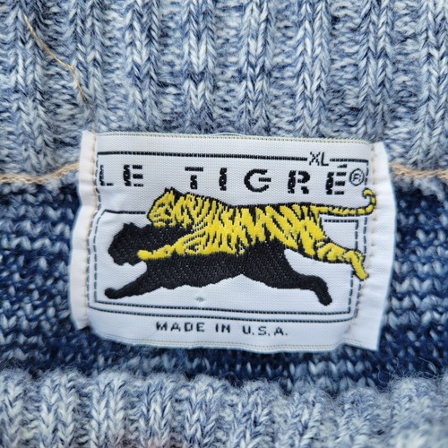 Vintage 80s Le Tigre Gray/Blue Men's XL Sweater Made in USA - Picture 3 of 10