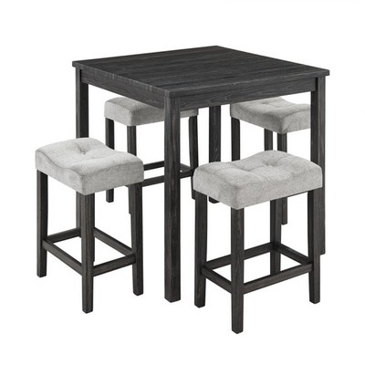 5-Piece Wooden Bar Table Set Square Breakfast Kitchen Set Space-Saving Black