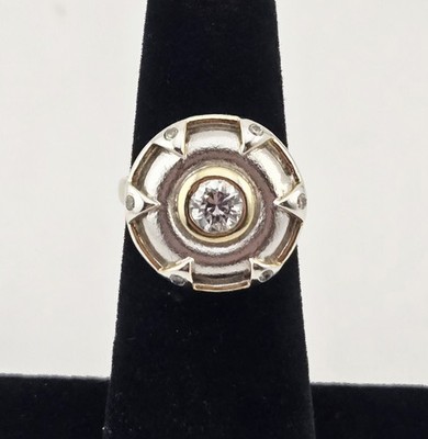 Sterling Silber 925 klar Edelstein zweifarbig Halo Ring Größe 4 zierlich Statement 5 g