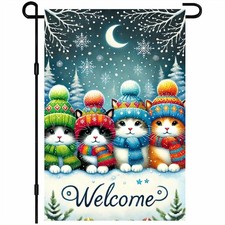 Winter Merry Christmas Garden Flag 12x18 Double Sided Winter Cat Garden Flag Out