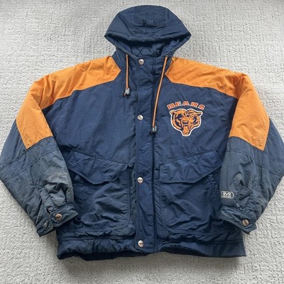 Vintage Chicago Bears Jacket Mens Large Blue NFL Football Mirage Hooded 90s