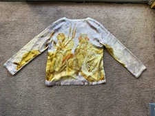 citron 100% silk blouse button up lavender art to wear european artwork graphic