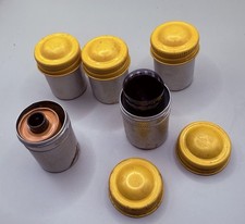 Kodak 35mm Metal Film Canisters SILVER with Yellow Lids Vintage W/Film Roll