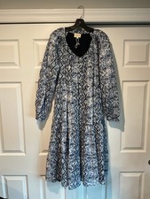 NWOT Sezane Blue White Embroidered Eyelet Flower Long Maxi Dress Summer Boho 42