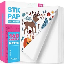 Matte Sticker Paper for Inkjet Printer – 160 Sheets 8.5x11 In, Waterproof for...