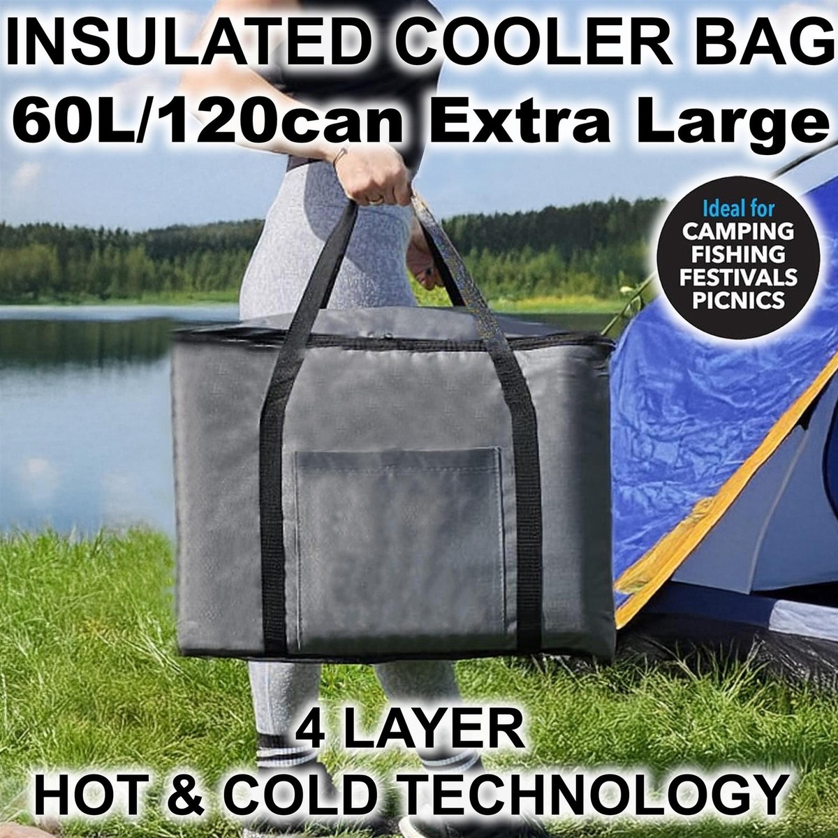 Extra Large 60L Insulated Cooler Cool Bag Box Picnic Camping Food Drink Ice