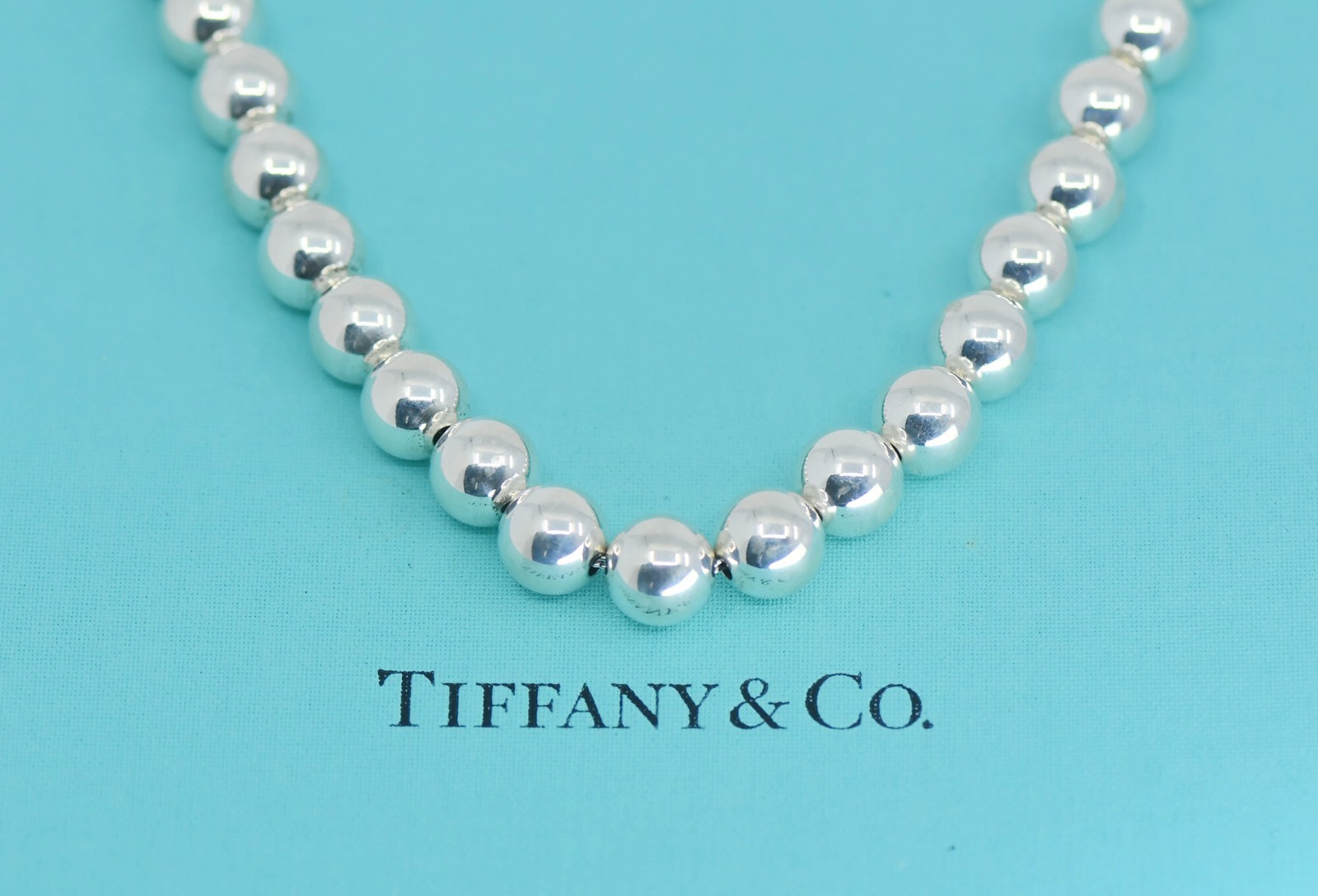 Tiffany & Co 10MM Graduated Bead Sterling Silver Necklace