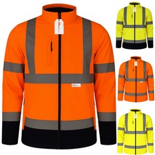 Hi Vis Herren Softshelljacke reflektierend durchgehender Reißverschluss Sicherheit Arbeitskleidung