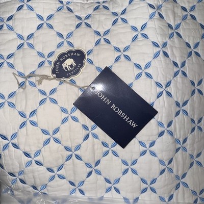 John Robshaw Queen Quilt Layla White Azure Cotton Voile New