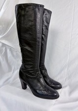 Vintage 1970s Mod Black Leather High Heel Boots