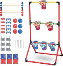 Backyard Lawn Games for Adults Kids - 3-In-1 Yard Pong with 6 Light Up Basket, 
