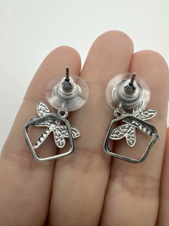 Pendientes Libélula Bosque Plata Artesanales Acero Quirúrgico Poste Alambre EE. UU. Foto 4 de 4