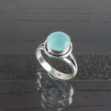 Aqua Chalcedony Gemstone 925 Sterling Silver Handcrafted Jewelry Daily-Wear Ring