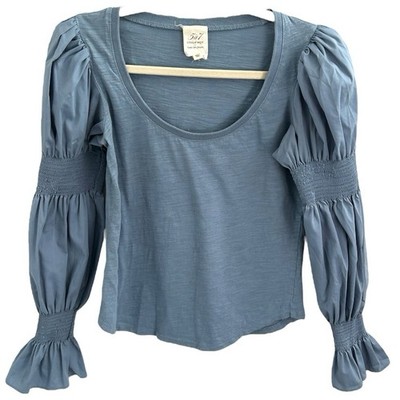 Cinq à Sept Women's Libby Top Glacier Blue Smocked Puff Sleeve Sz XXS