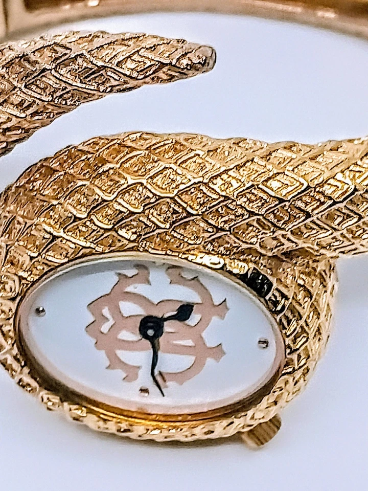 ROBERTO CAVALLI Womens Eva Snake Statement Watch, Oval Silver Dial, Bangle Band - Image 4 of 4