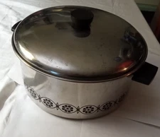 ECKO Stainless Steel 6-QUART 176 Stock Pot w Lid Black Floral Band Large Vintage