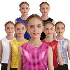 Kids Girls Shirt Athletic Vest Party Tank Top Jazz Uniforms Training Sleeveless