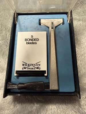 VINTAGE WILKINSON SWORD BONDED RAZOR W/ 4 BLADES AND BRUSH