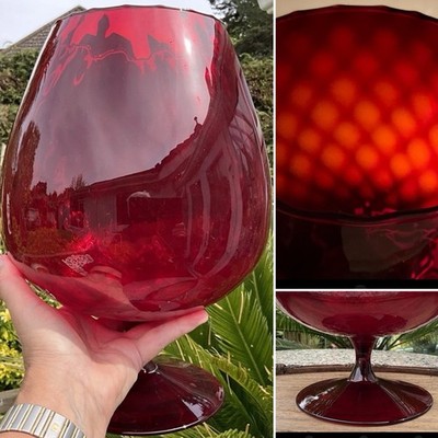 RIESIGE VINTAGE EMPOLI RUBIN GESTEPPTE KUNST GLAS BRANDY SCHNAPPGLAS ROSE VASE 12''